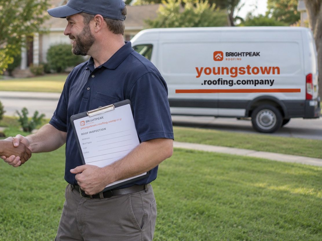 youngstown.roofing.company on a roofing van and an inspection form